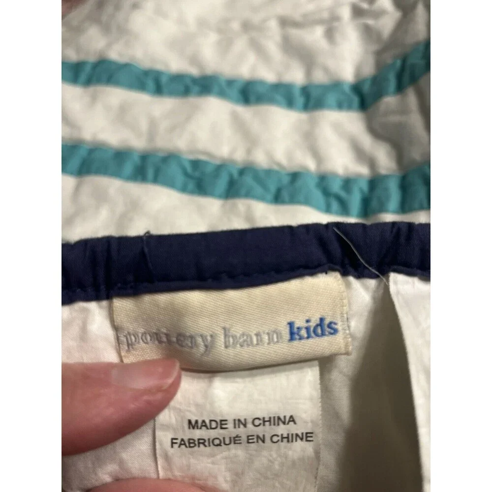 Pottery Barn Kids Hamptons Whale White Teal Baby Blue Toddler Crib Quilt 36x50”